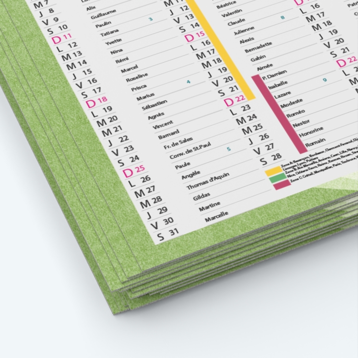 Calendrier de poche CLASSIC - Papier épais rigide 400 g/m2
