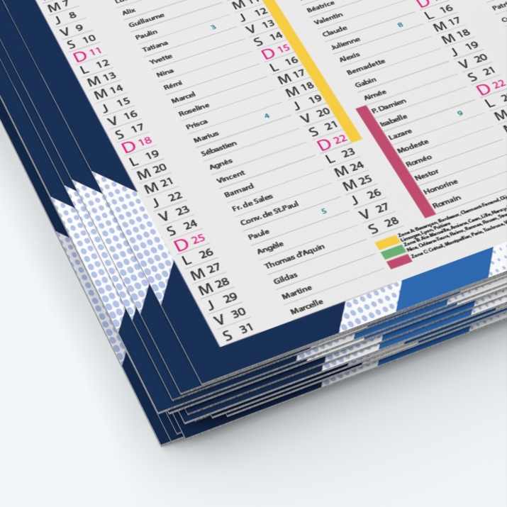 Calendrier de poche CLASSIC - Papier épais rigide 400 g/m2
