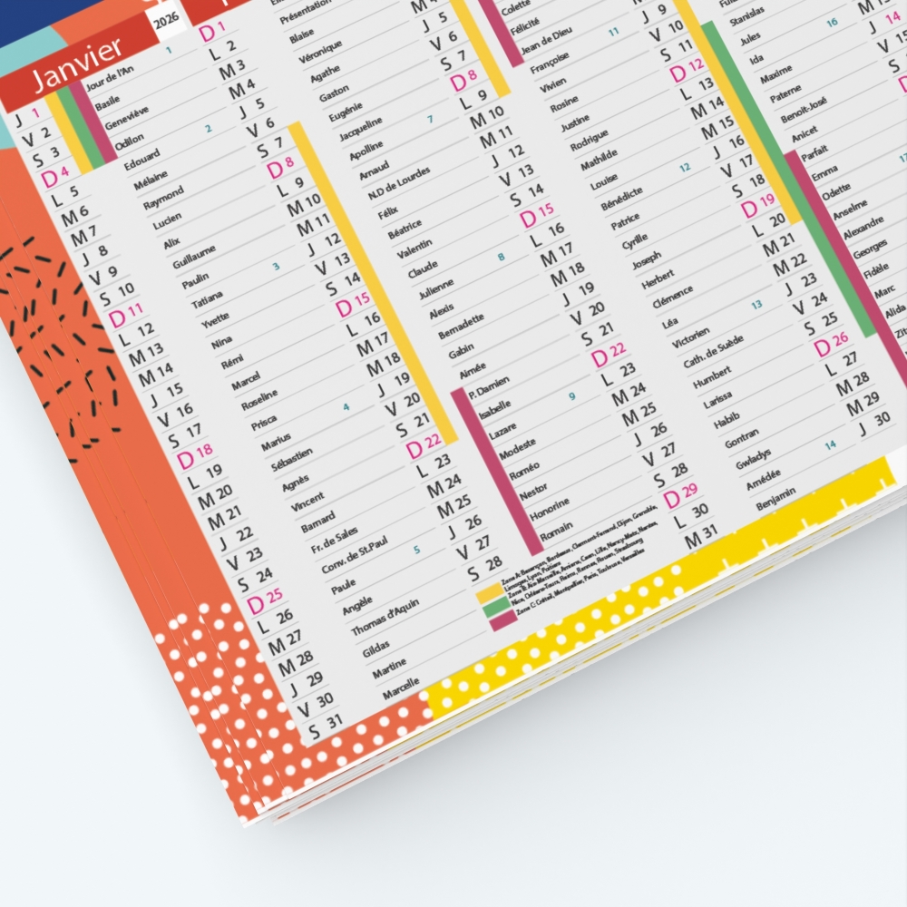 Calendrier de poche CLASSIC - Grille calendaire personnalisable