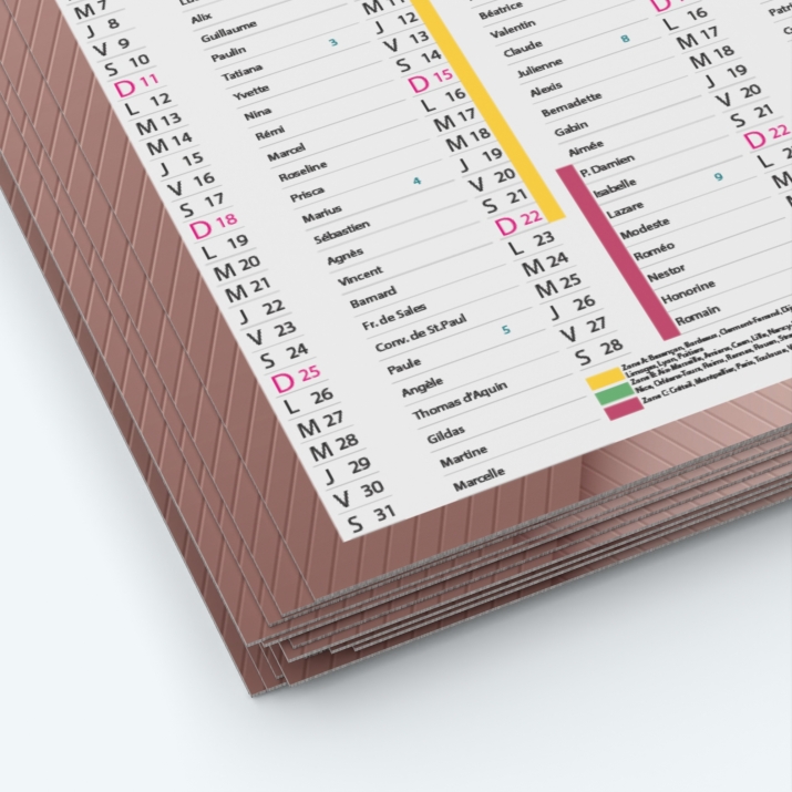 Calendrier de poche CLASSIC - Papier épais rigide 400 g/m2