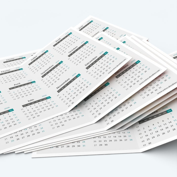 Calendrier de poche DOUBLE - Minimum de commande : 25 exemplaires