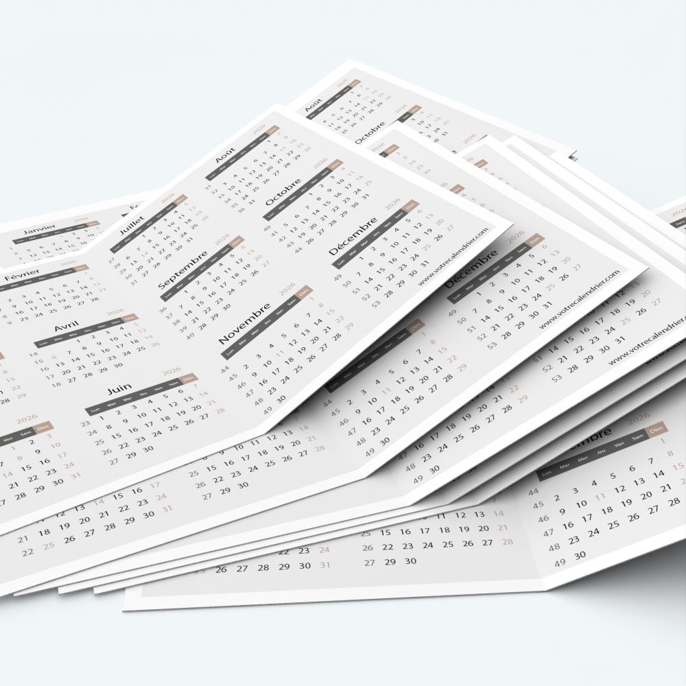 Calendrier de poche DOUBLE - Minimum de commande : 25 exemplaires