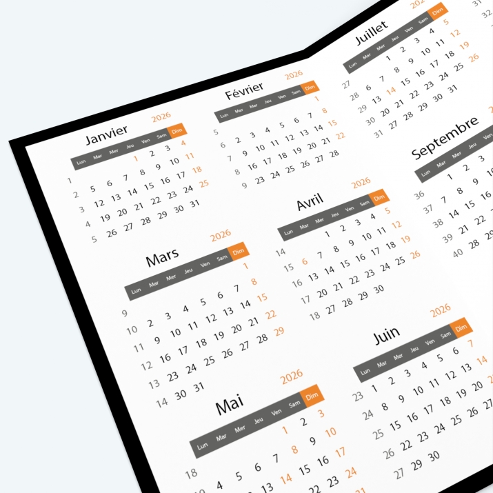 Calendrier de poche DOUBLE - Grille calendaire 100% personnalisable