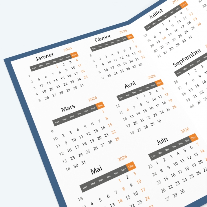 Calendrier de poche DOUBLE - Grille calendaire 100% personnalisable