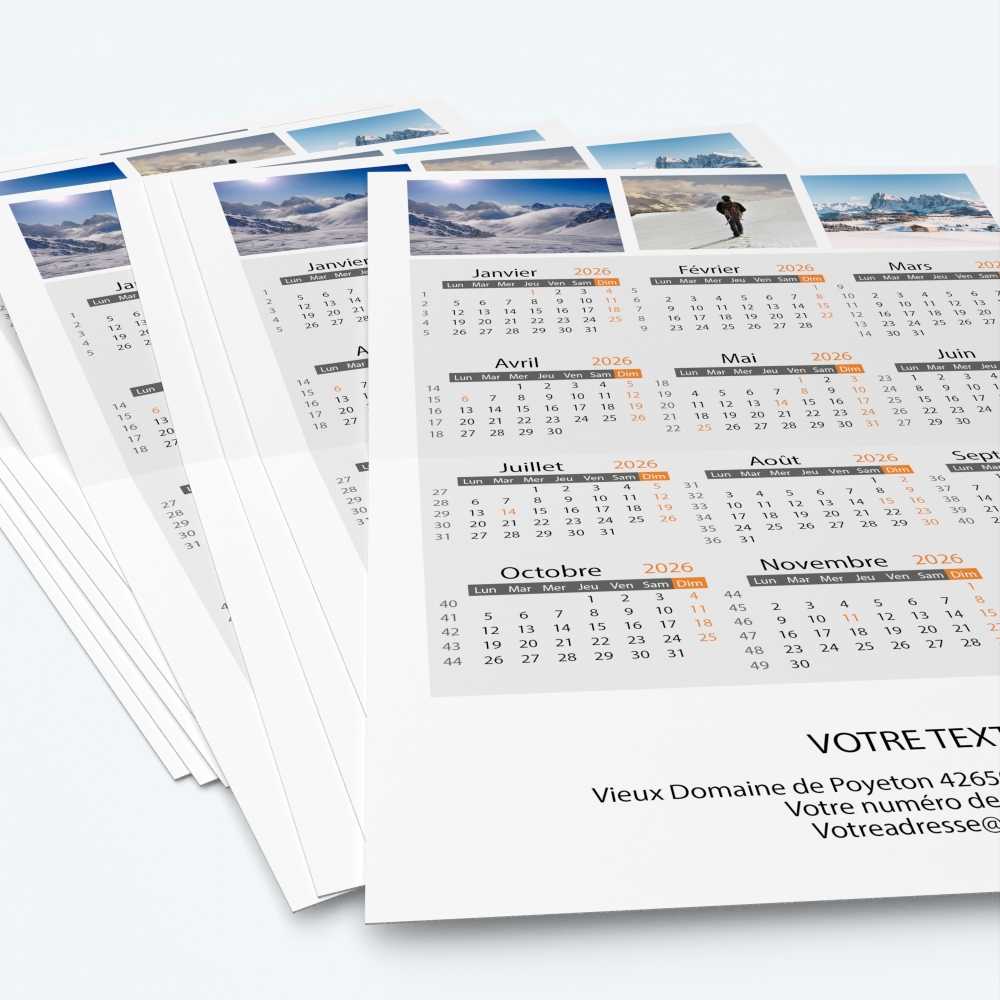 Carte calendrier photo - Minimum de commande : 25 exemplaires