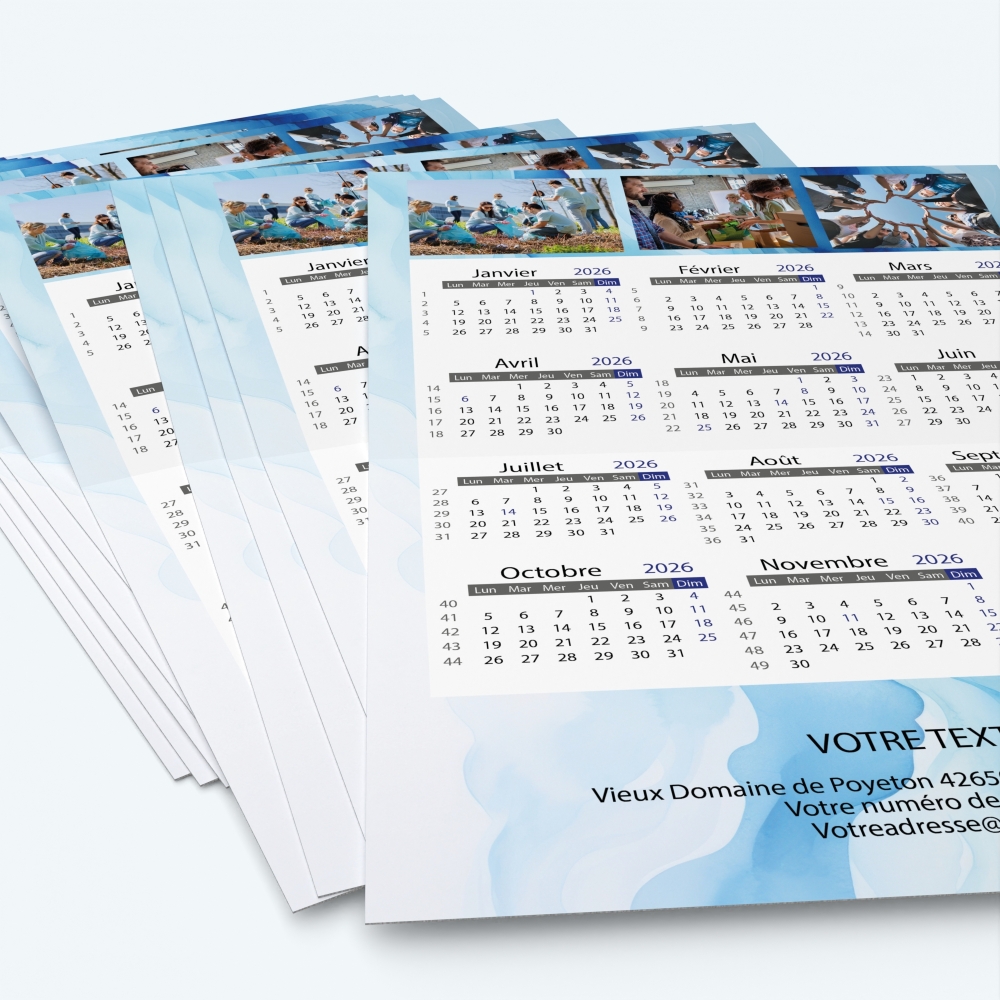 Carte calendrier photo - Minimum de commande : 25 exemplaires
