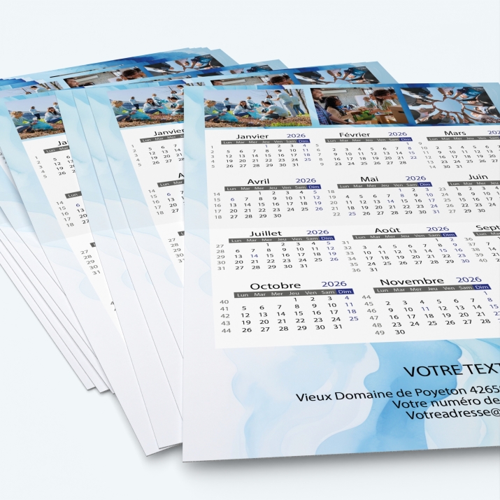 Carte calendrier photo - Minimum de commande : 25 exemplaires