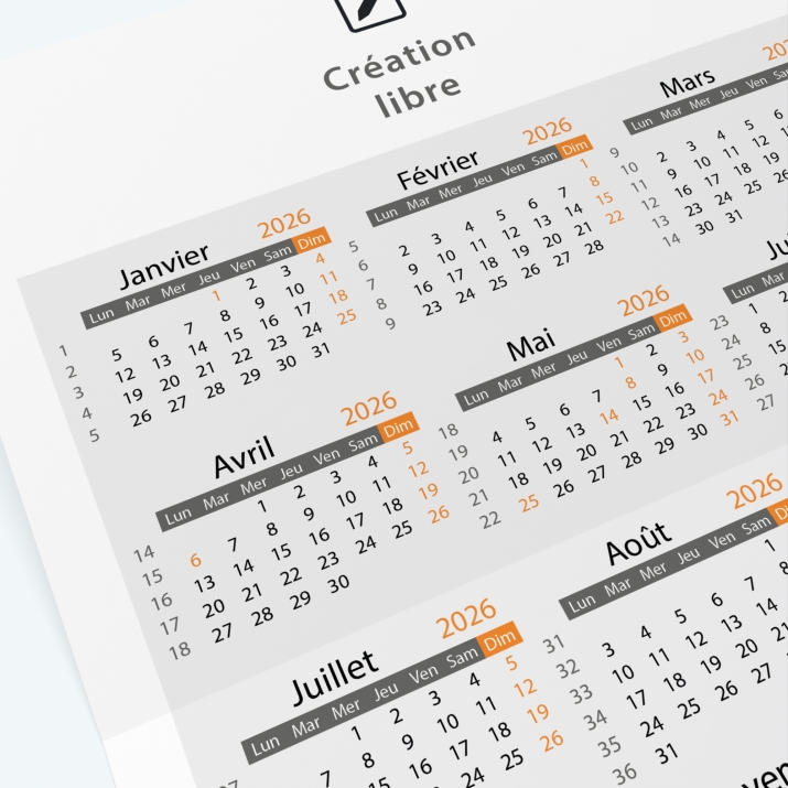 Carte calendrier photo - Grille calendaire 100% personnalisable