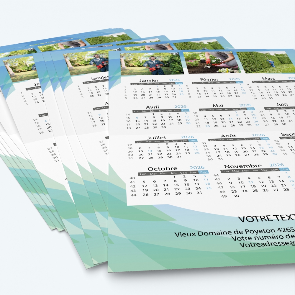 Carte calendrier photo - Minimum de commande : 25 exemplaires