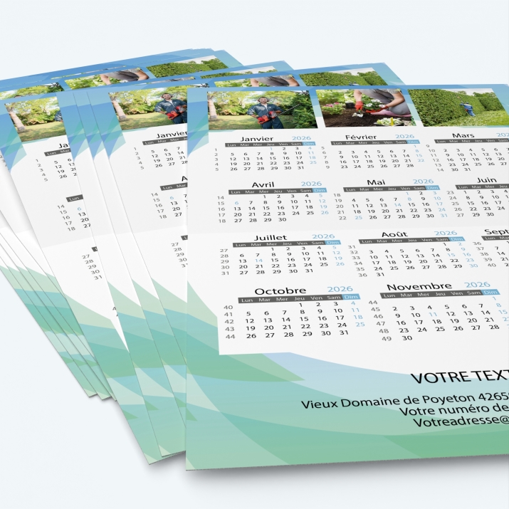 Carte calendrier photo - Minimum de commande : 25 exemplaires