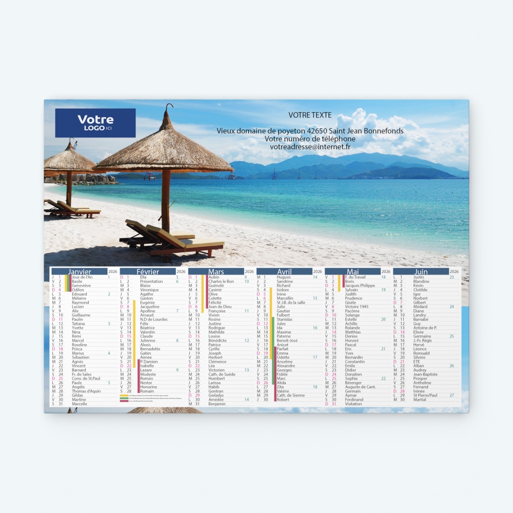 Calendrier bancaire carton Grille en Colonnes