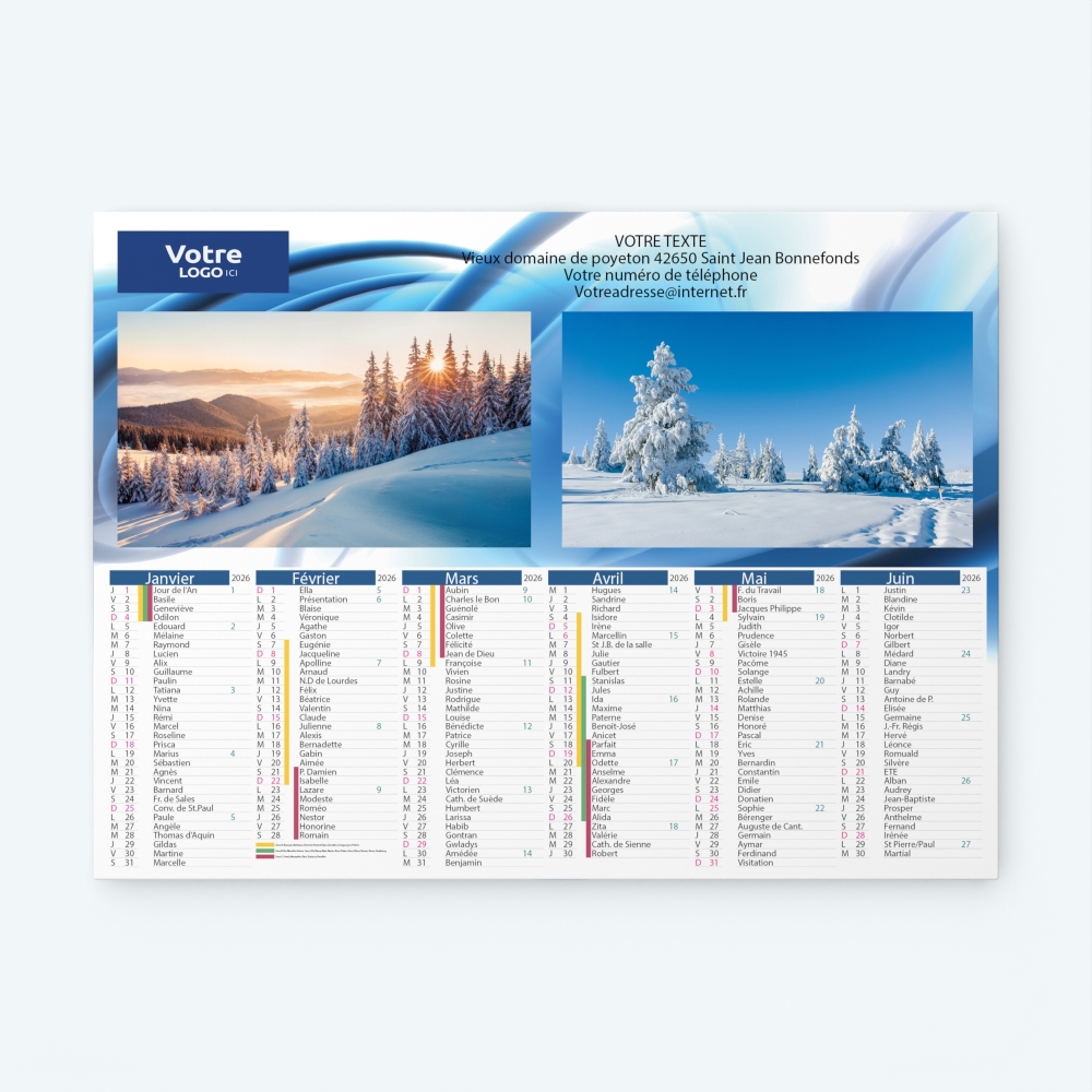 Calendrier bancaire carton Grille en Colonnes