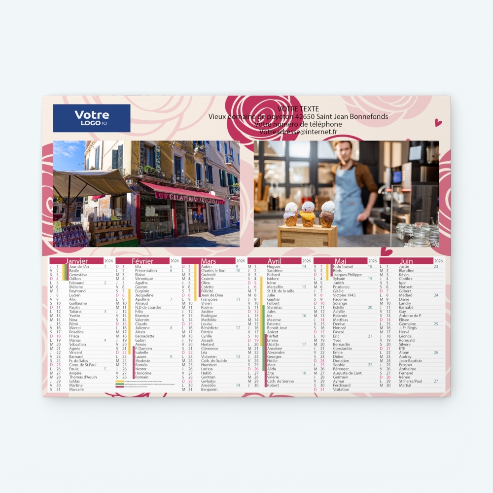 Calendrier bancaire carton Grille en Colonnes