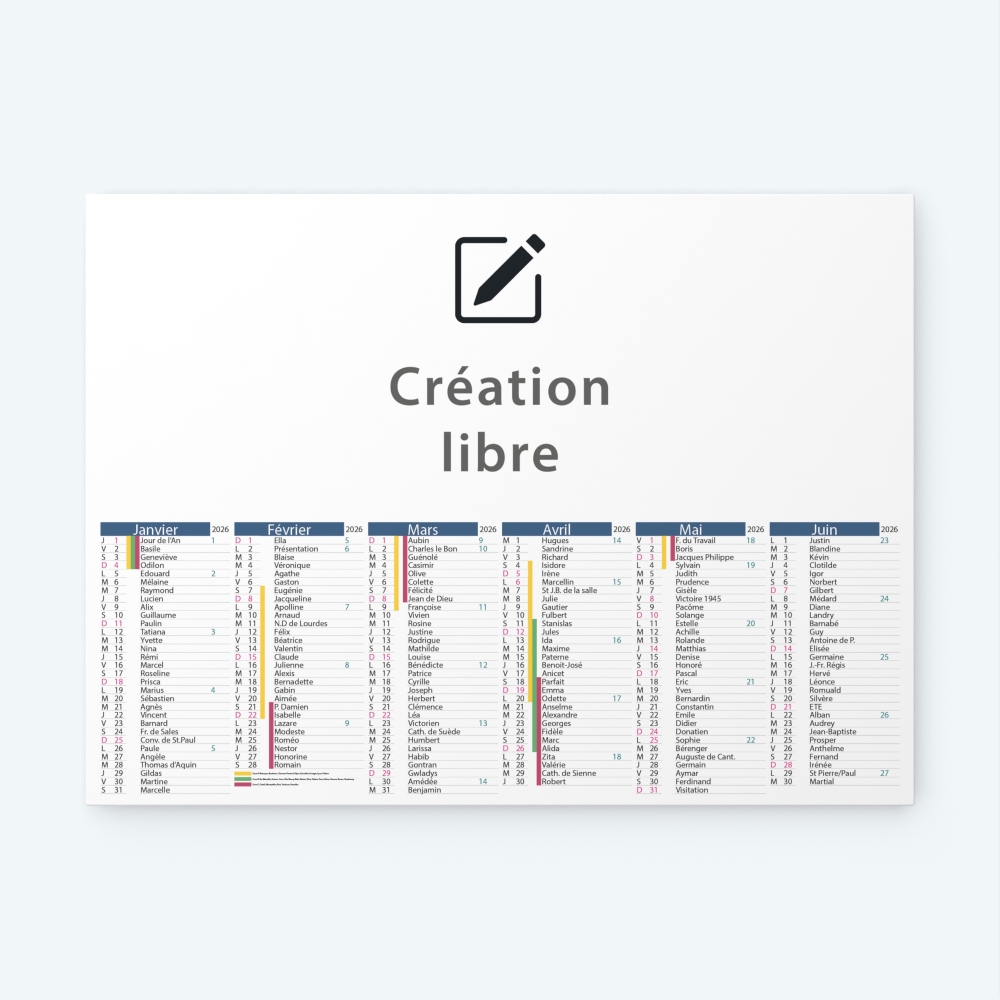 Calendrier bancaire carton Grille en Colonnes