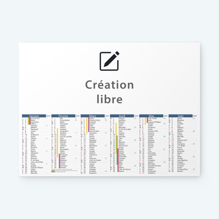 Calendrier bancaire carton Grille en Colonnes