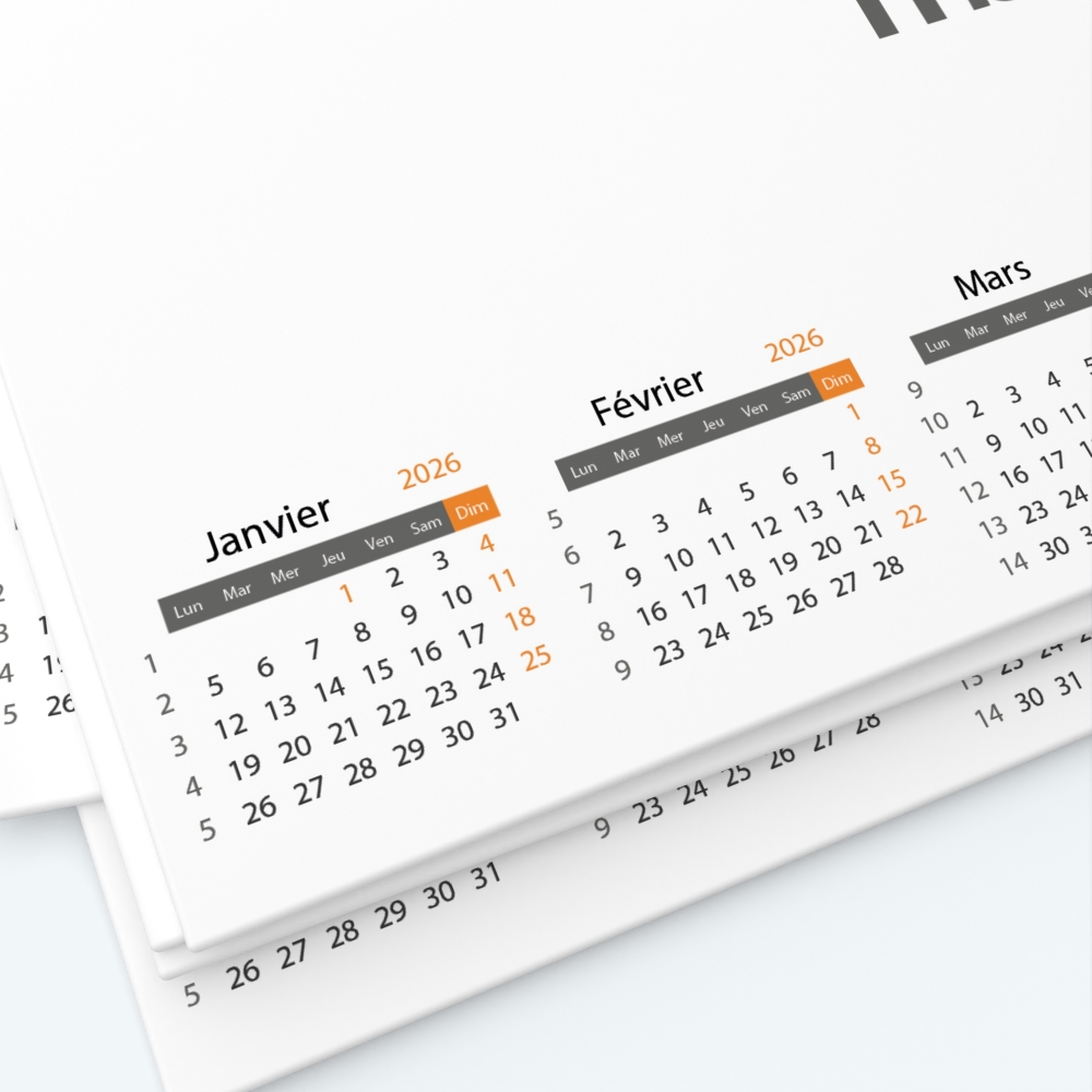 Calendrier bancaire carton Grille en Carrés - Grille calendaire simplifiée personnalisable