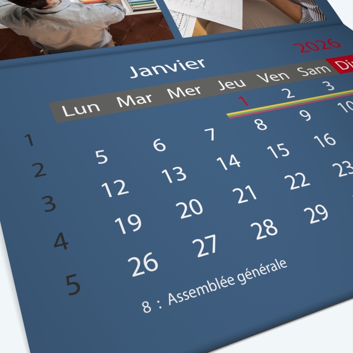 Calendrier agrafé Classic - Grille calendaire personnalisable