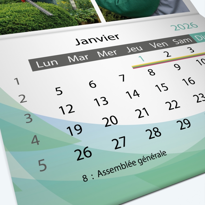 Calendrier agrafé Classic - Grille calendaire personnalisable