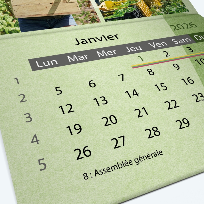 Calendrier agrafé Classic - Grille calendaire personnalisable