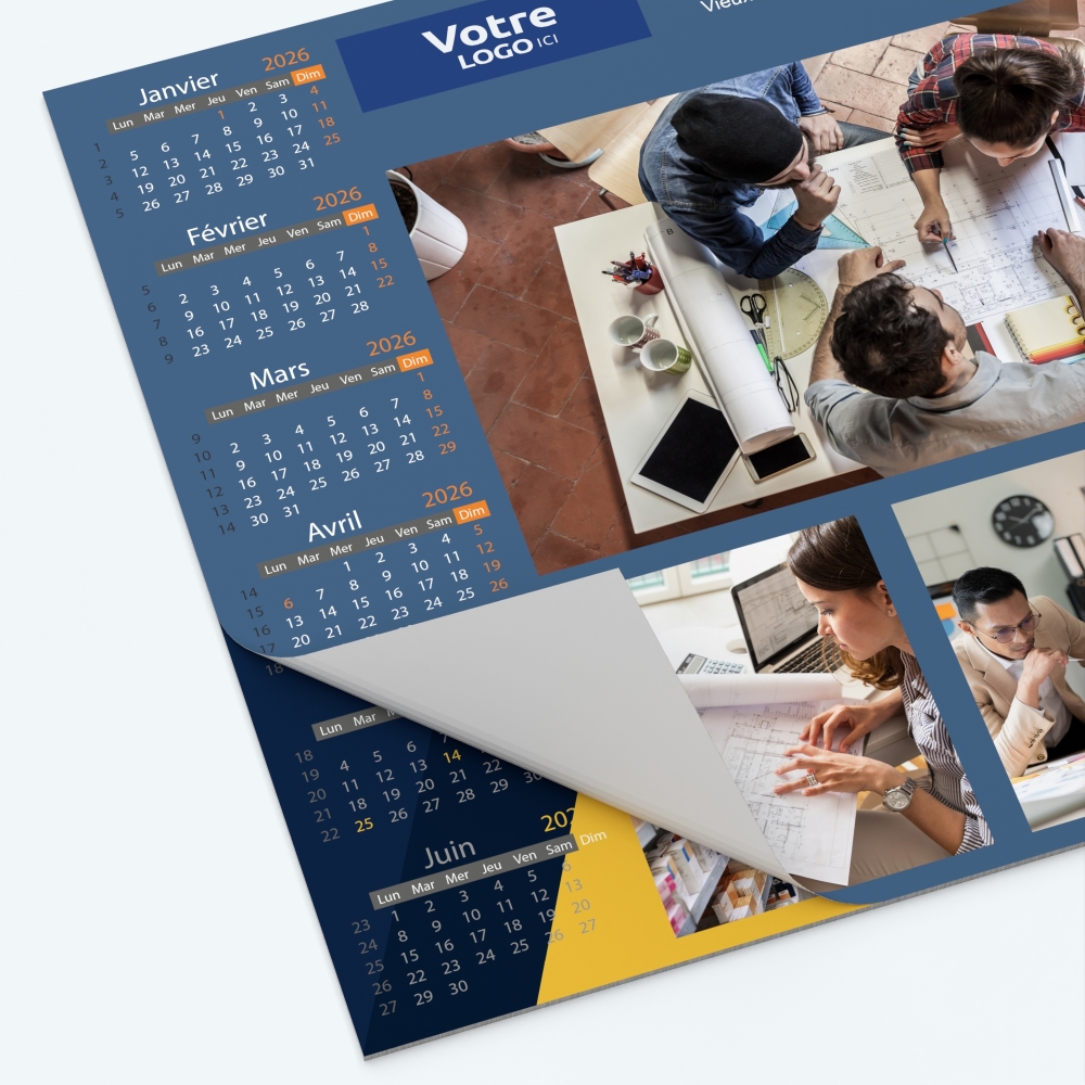 Calendrier sous main - 25 feuillets collés sur le haut