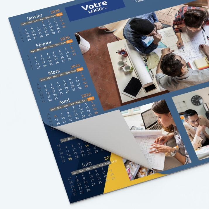 Calendrier sous main - 25 feuillets collés sur le haut