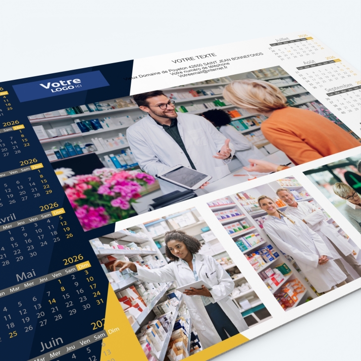 Calendrier sous main - Nombre de photos, logos et texte illimité