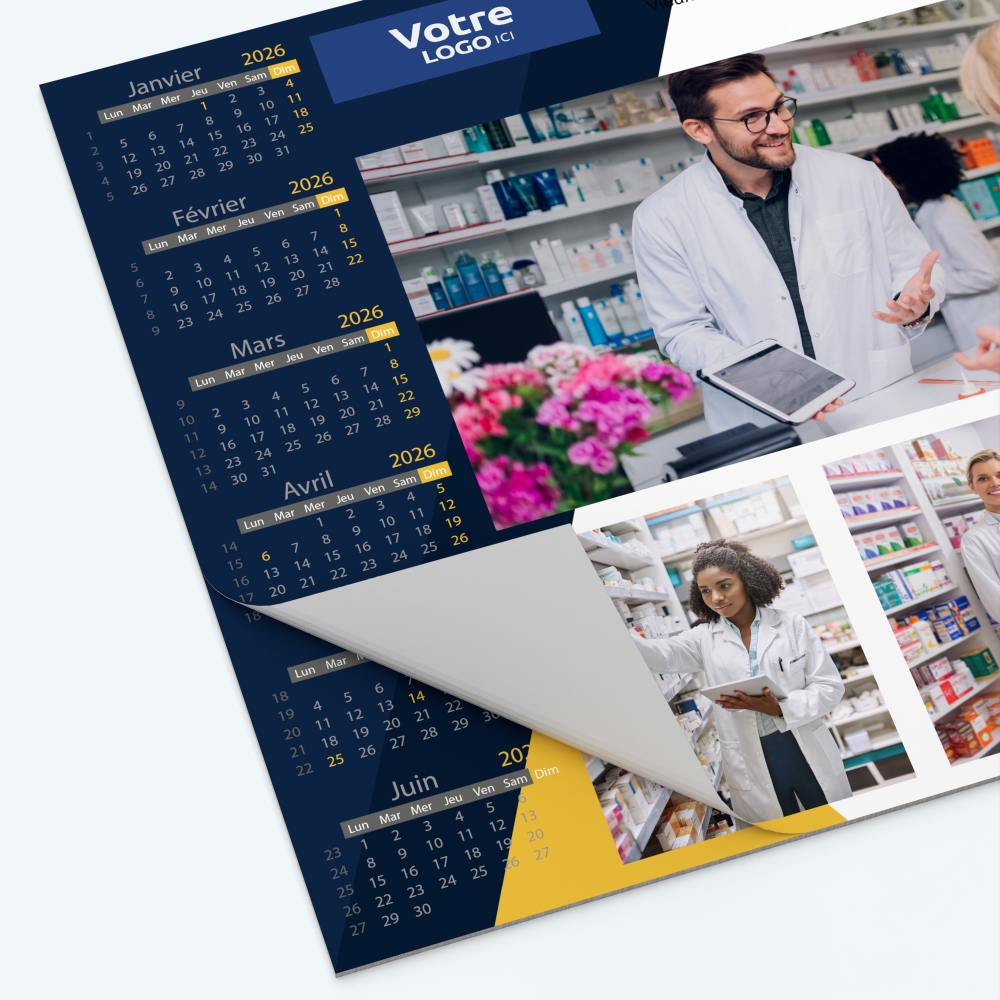 Calendrier sous main - 25 feuillets collés sur le haut