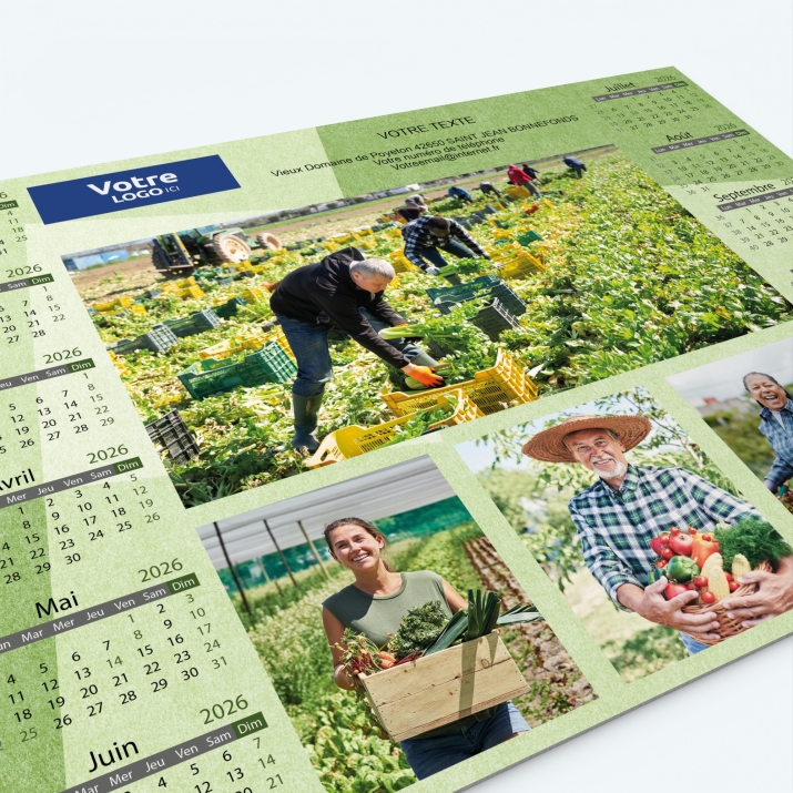 Calendrier sous main - Nombre de photos, logos et texte illimité