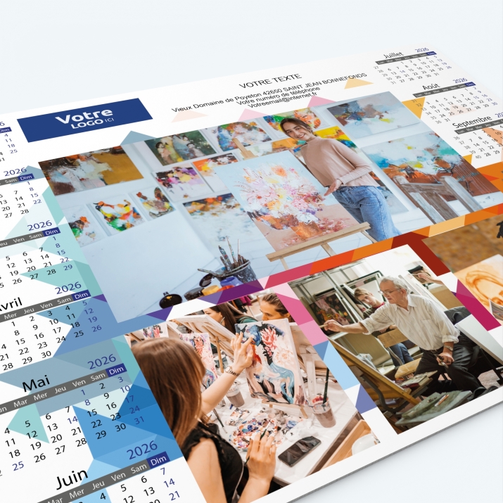 Calendrier sous main - Nombre de photos, logos et texte illimité