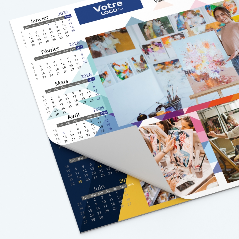 Calendrier sous main - 25 feuillets collés sur le haut