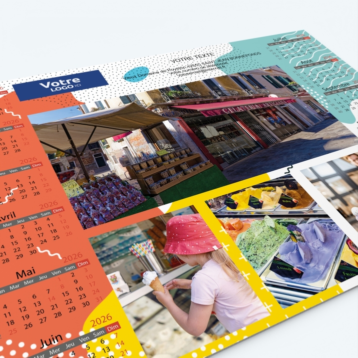 Calendrier sous main - Nombre de photos, logos et texte illimité