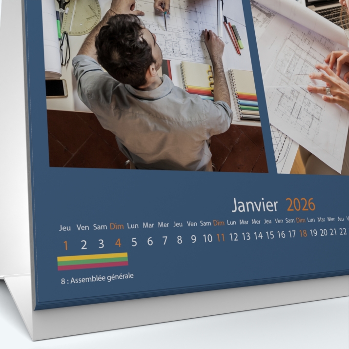 Calendrier de bureau CARRE - Grille calendaire personnalisable