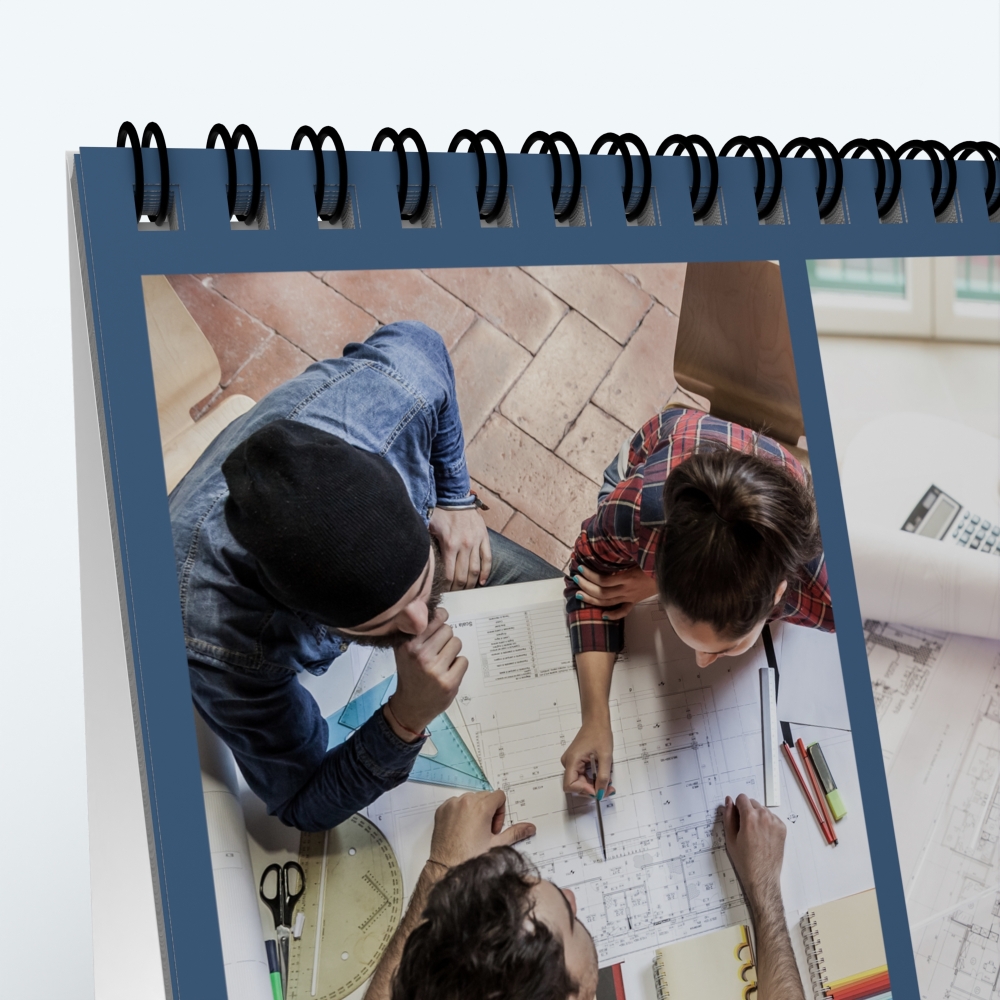 Calendrier de bureau CARRE - Reliure spirale de qualité