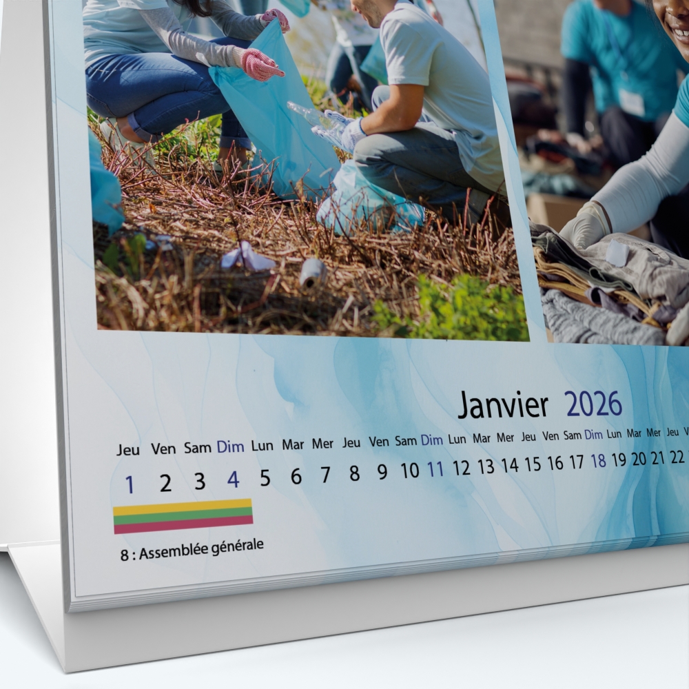 Calendrier de bureau CARRE - Grille calendaire personnalisable
