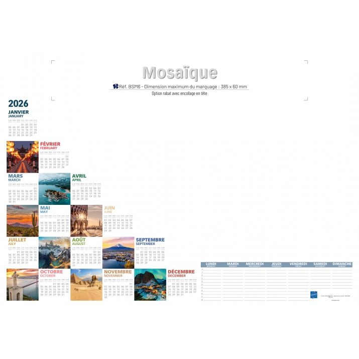 Calendrier sous main publicitaire