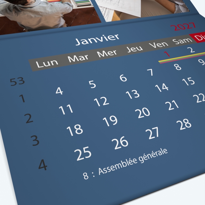 Calendrier agrafé Classic - Grille calendaire personnalisable
