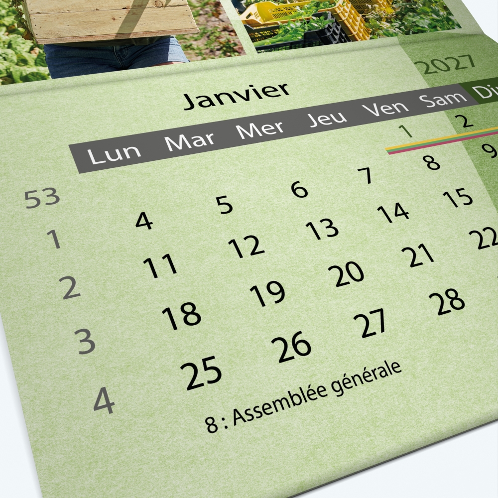 Calendrier agrafé Classic - Grille calendaire personnalisable