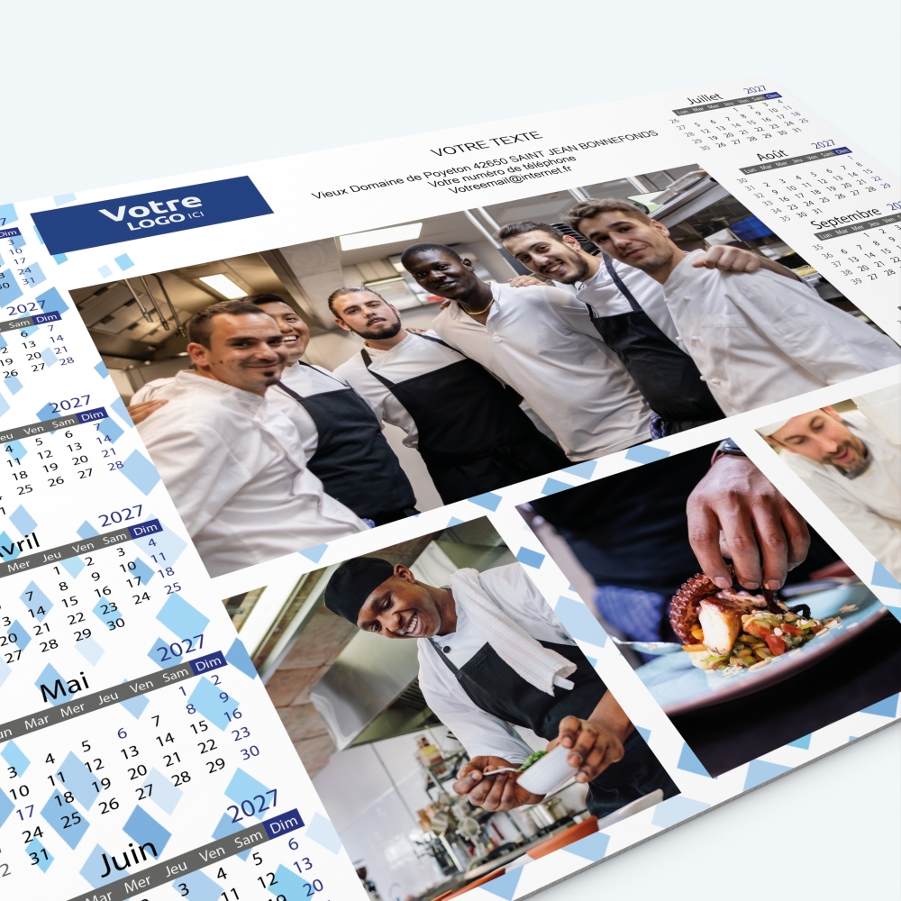 Calendrier sous main - Nombre de photos, logos et texte illimité