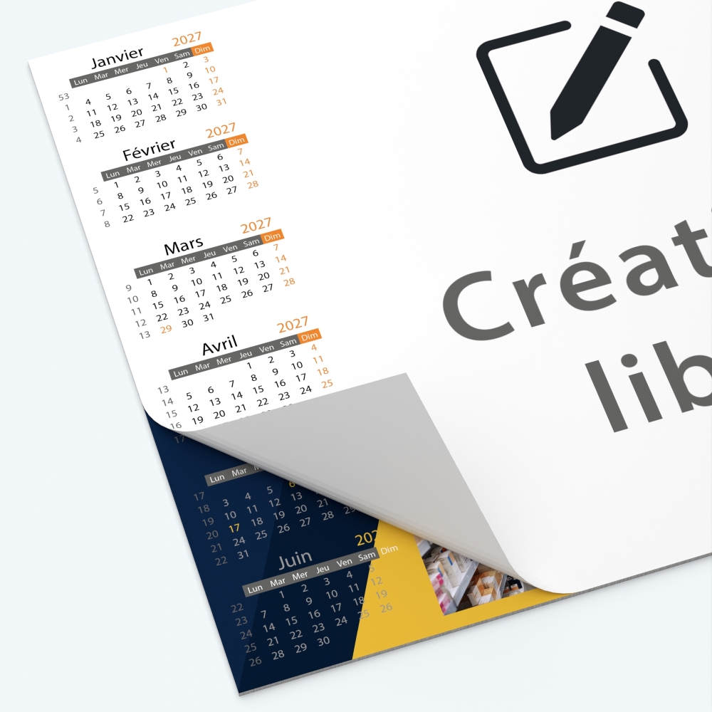 Calendrier sous main - 25 feuillets collés sur le haut