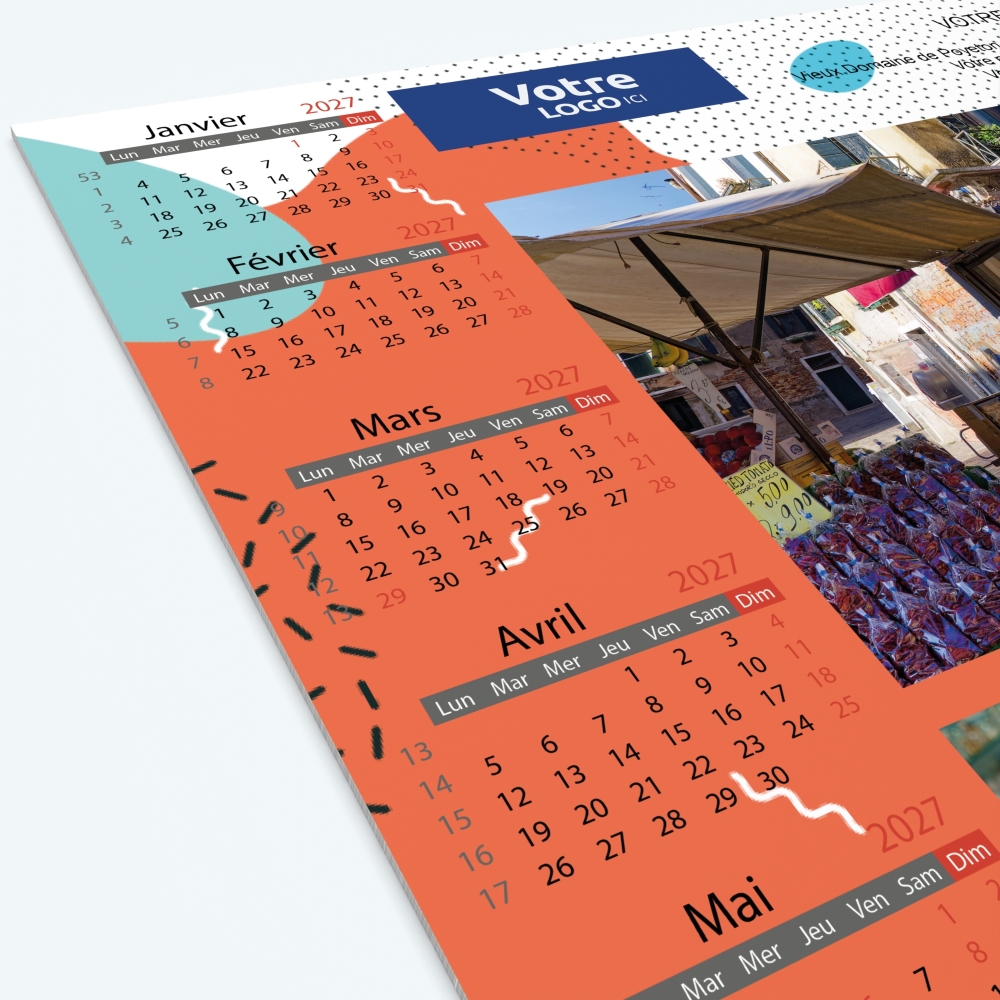 Calendrier sous main - Grille calendaire personnalisable