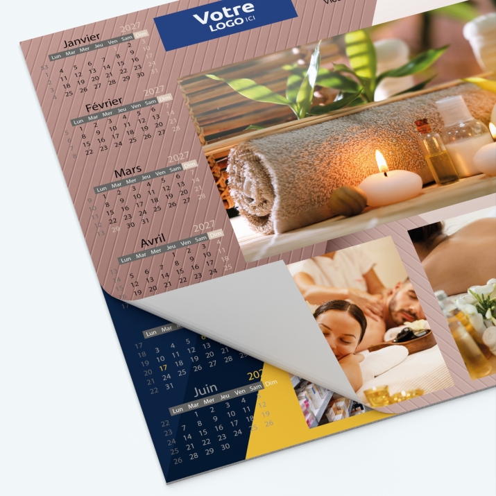Calendrier sous main - 25 feuillets collés sur le haut