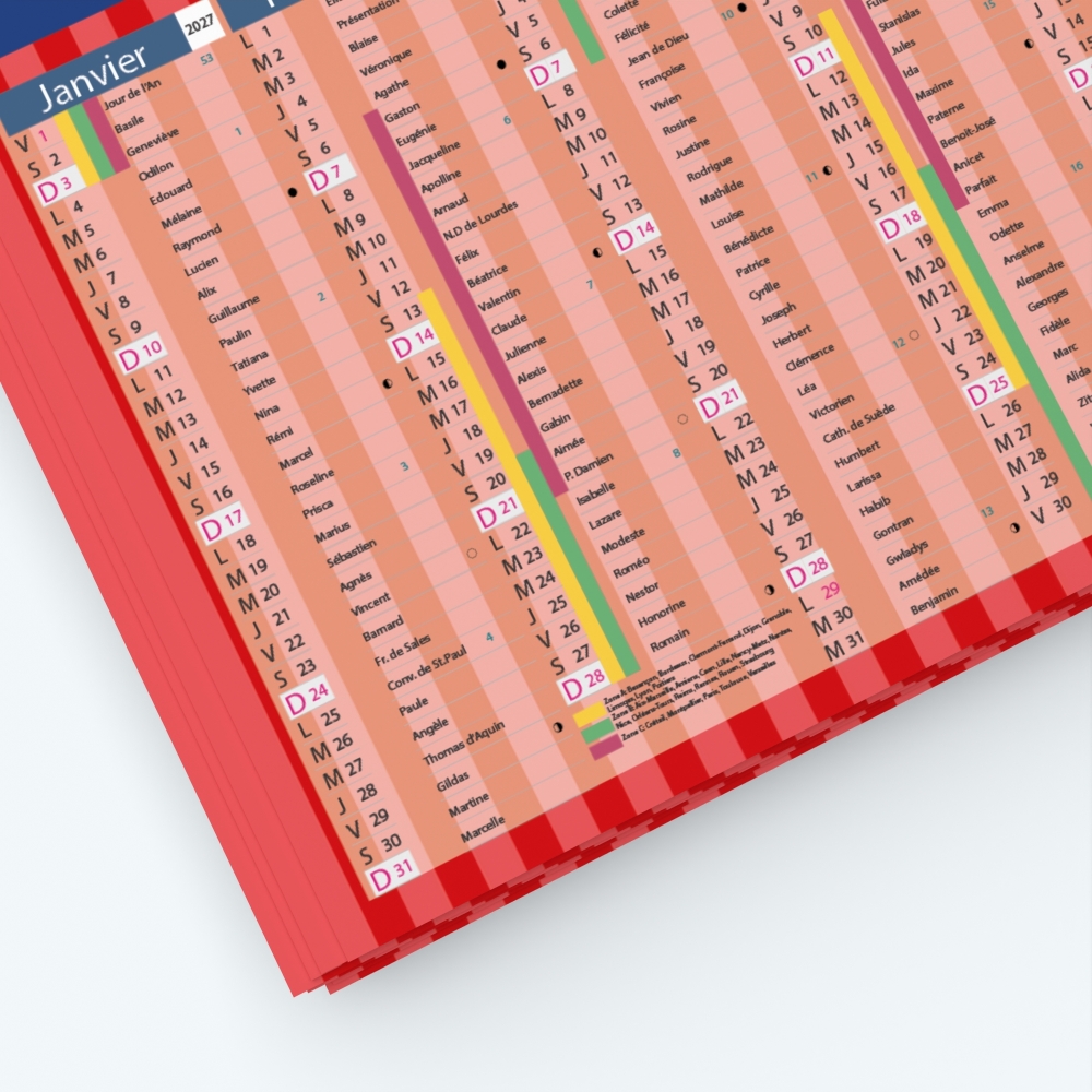 Calendrier de poche CLASSIC - Grille calendaire personnalisable