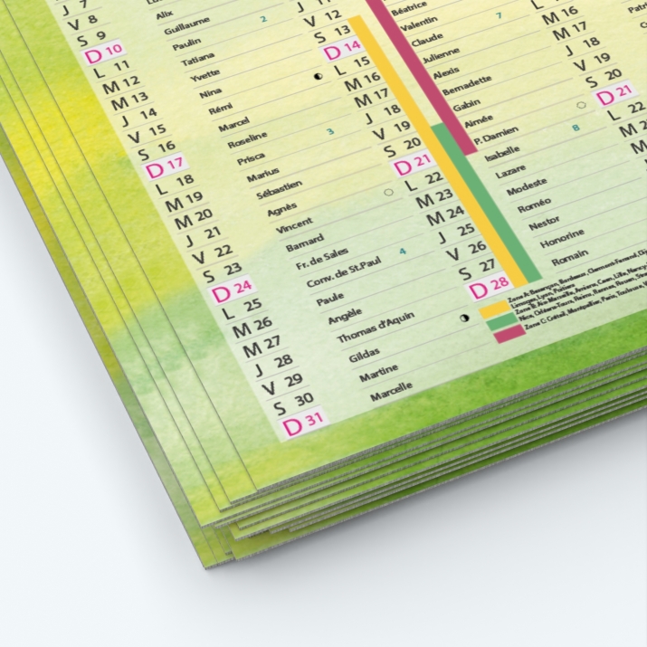 Calendrier de poche CLASSIC - Papier épais rigide 400 g/m2
