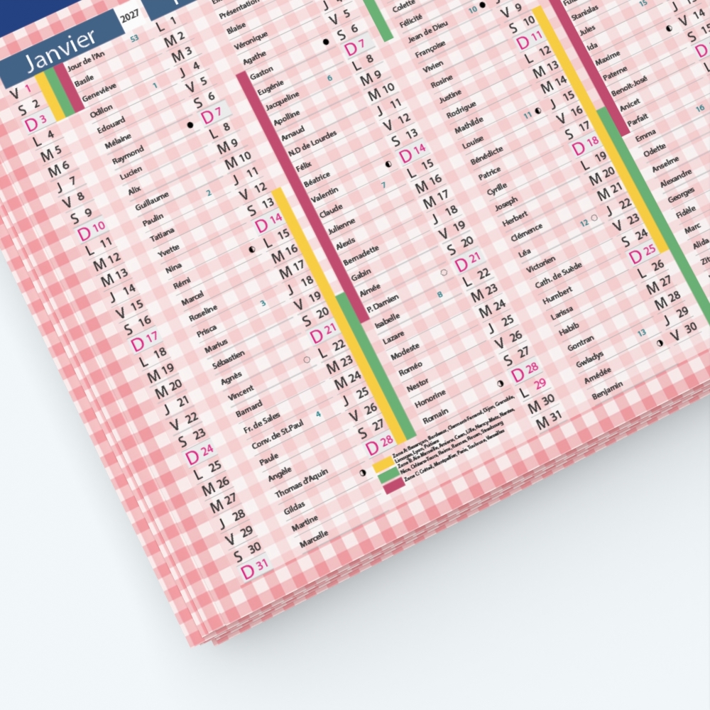 Calendrier de poche CLASSIC - Grille calendaire personnalisable
