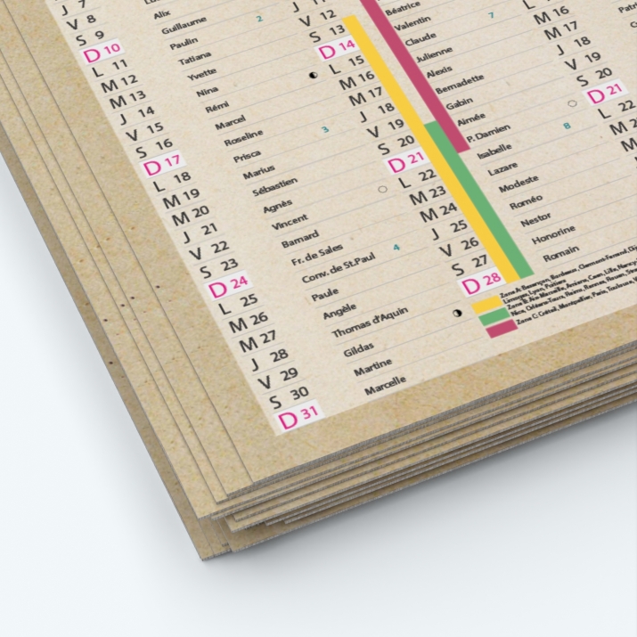 Calendrier de poche CLASSIC - Papier épais rigide 400 g/m2