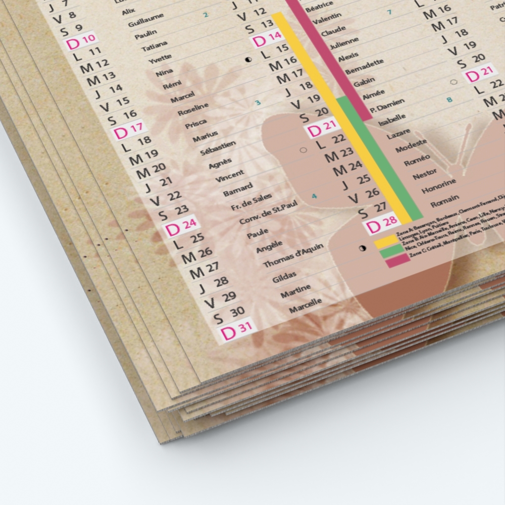 Calendrier de poche CLASSIC - Papier épais rigide 400 g/m2
