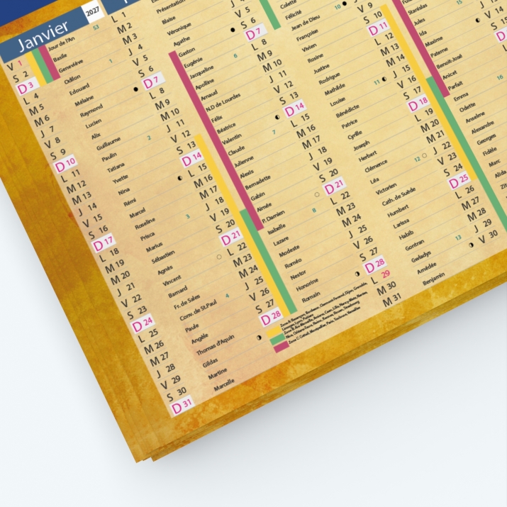 Calendrier de poche CLASSIC - Grille calendaire personnalisable