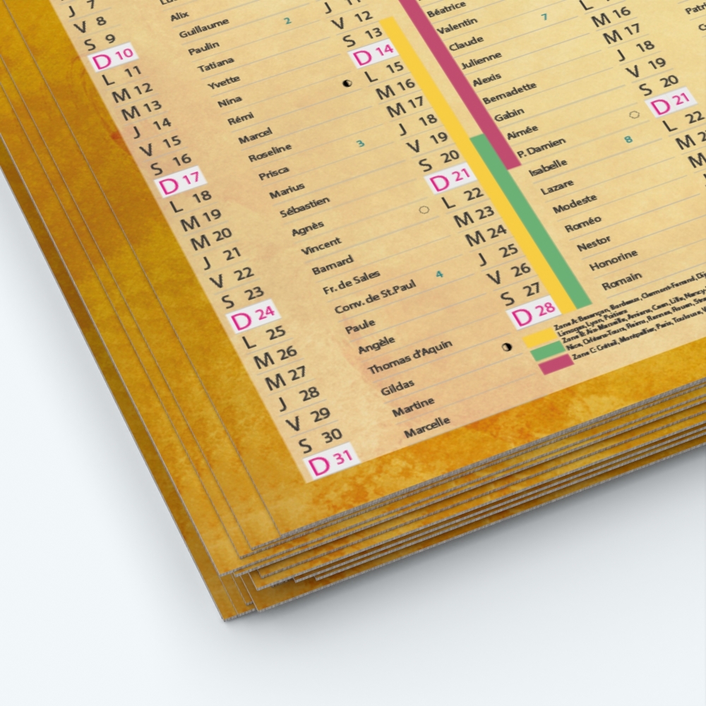 Calendrier de poche CLASSIC - Papier épais rigide 400 g/m2