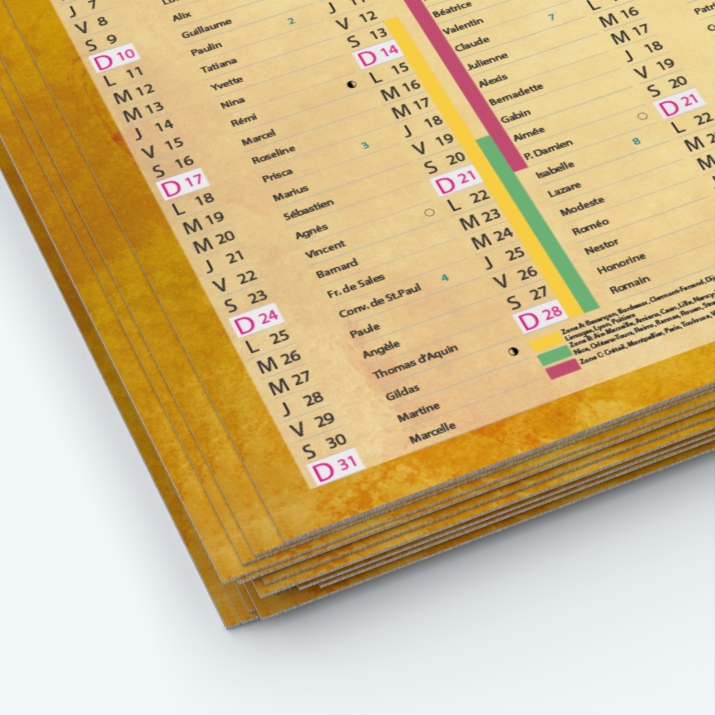 Calendrier de poche CLASSIC - Papier épais rigide 400 g/m2
