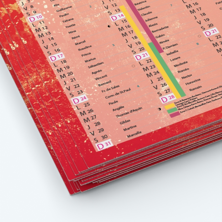Calendrier de poche CLASSIC - Papier épais rigide 400 g/m2